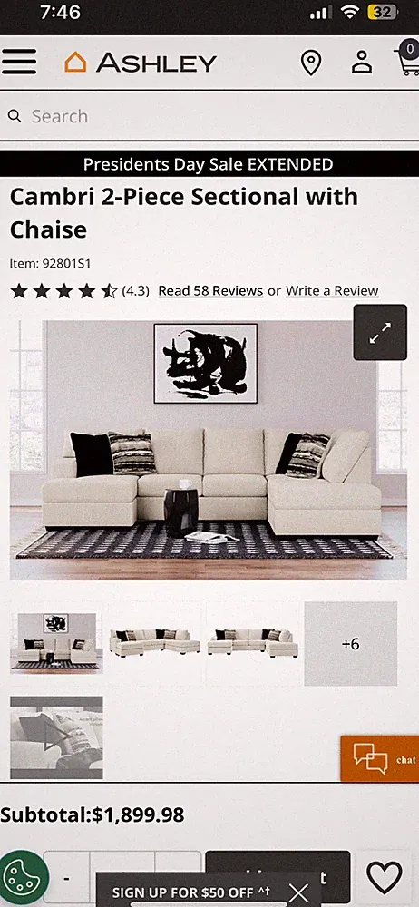 Ashley Furniture Cambri 2-Piece Sectional with Chaise
