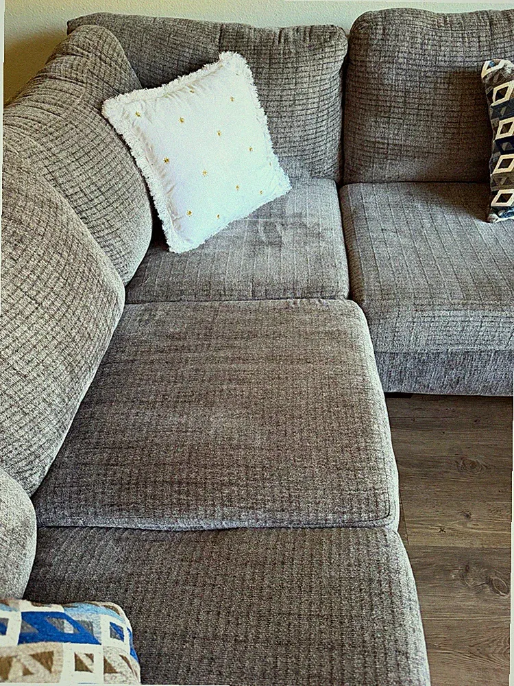 Ashley Furniture Gray Chenille Sectional Sofa w/ Chaise, Contemporary/Modern