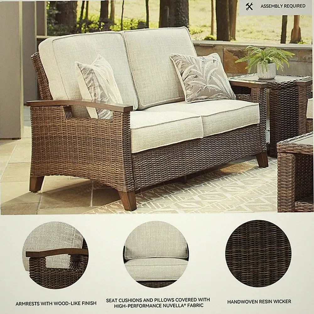 Ashley Furniture Modern Wicker / Rattan Paradise Trail Patio Loveseat in Brown