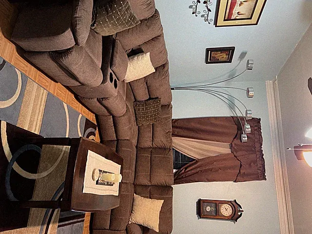 Ashley s furniture sectional couch with three recliners, brown, with cup holder