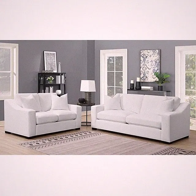Ashlyn 2-piece Upholstered Sloped Arm Sofa Set White