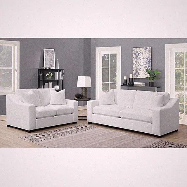 Ashlyn 2-piece Upholstered Sloped Arm Sofa Set White