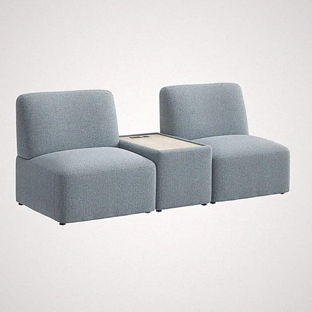 Assemble Modular 2 Seater Sectional with Charging Station in Mist Fabric