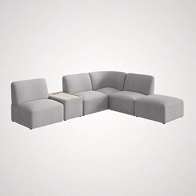 Assemble Modular 5 Seat L Shaped Sectional with Charging Station in Fog Fabric