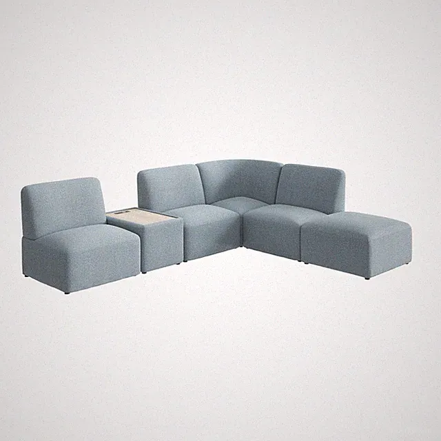 Assemble Modular 5 Seat L Shaped Sectional with Charging Station in Mist Fabric