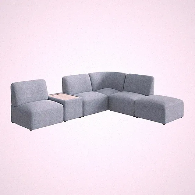 Assemble Modular 5 Seater L Shaped Sectional with Charging Station, Mist Fabric