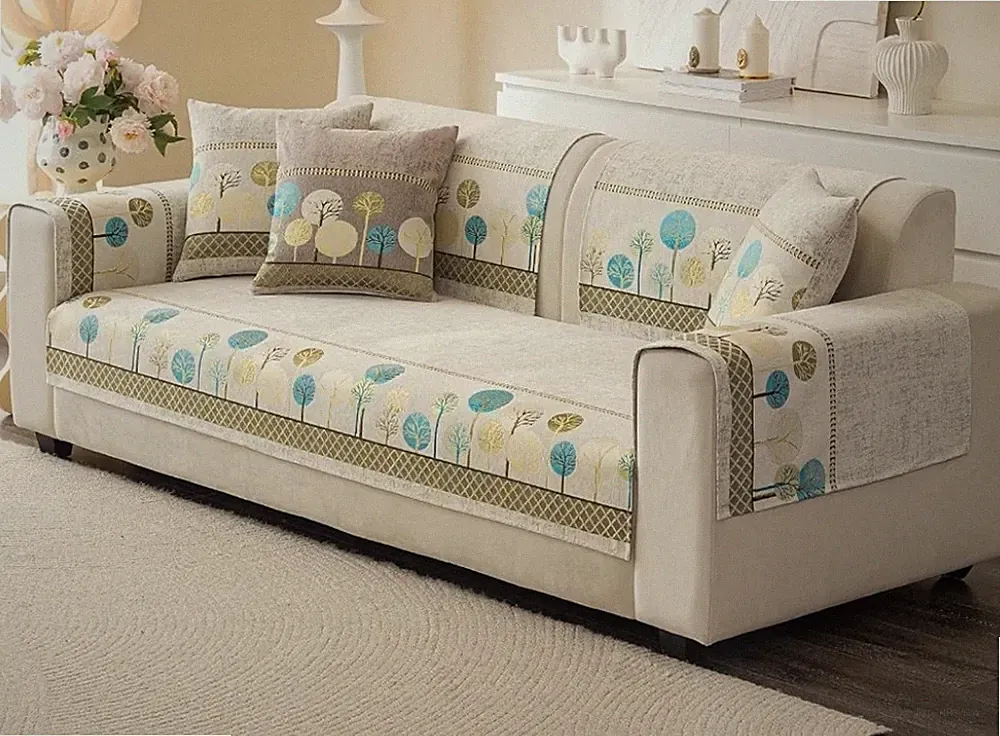 Aucrovee Chenille Boho Jacquard Couch Cover Washable Sectional Sofa Covers For