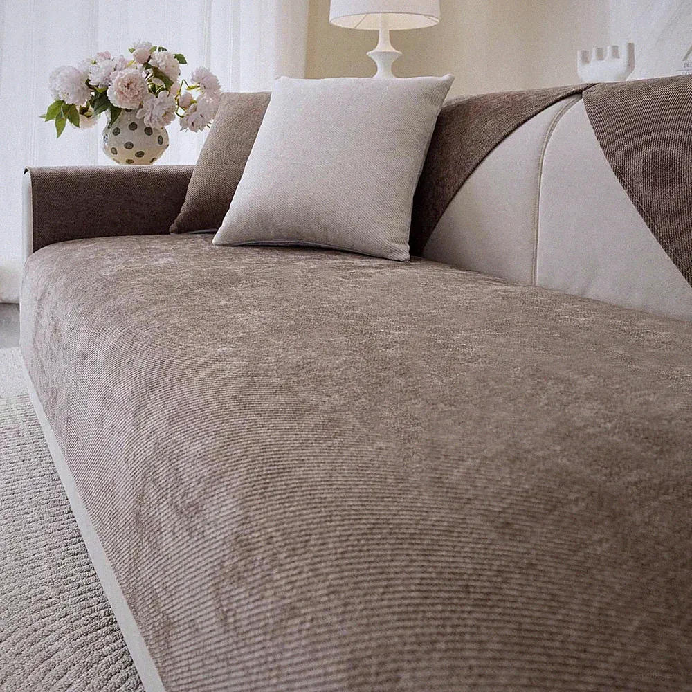 Aucrovee Soft Plush Couch Cover Washable Non Slip Pluffy Sectional Sofa Covers