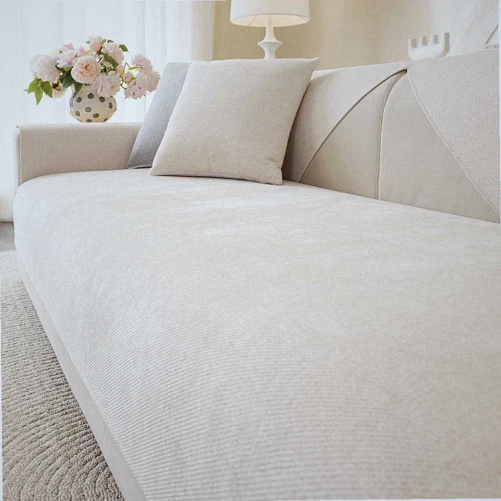 Aucrovee Soft Plush Couch Cover Washable Non Slip Sectional Sofa Cover for 3 Cus