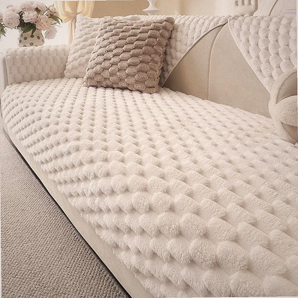 Aucrovee Soft Plush Faux Fur Couch Cover, Fluffy Non Slip Sectional Sofa Covers