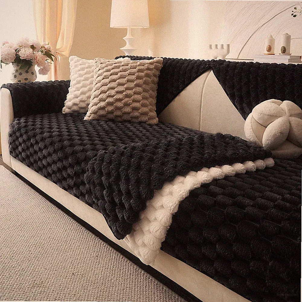 Aucrovee Soft Plush Faux Fur Couch Cover Non Slip Sectional Sofa Protector 36x94