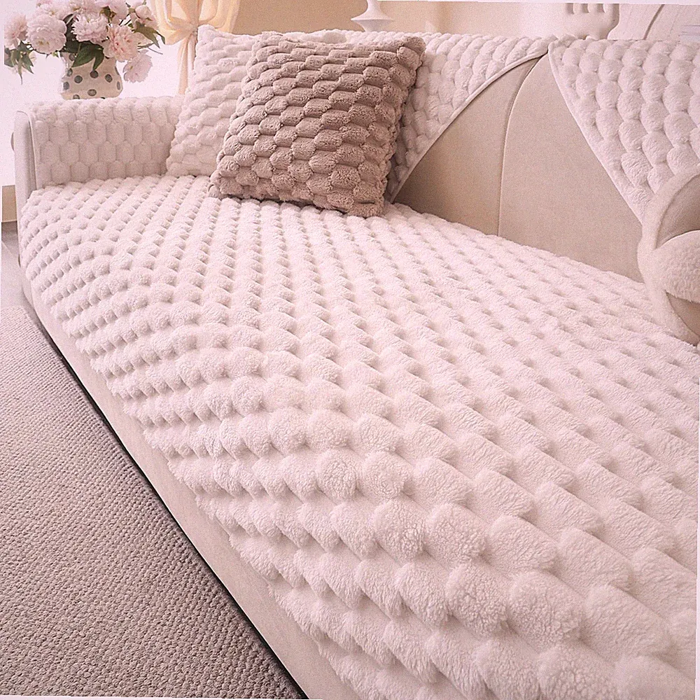 Aucrovee Soft Plush Faux Fur Non-Slip Sectional Sofa Cover Fluffy Couch Cover 3