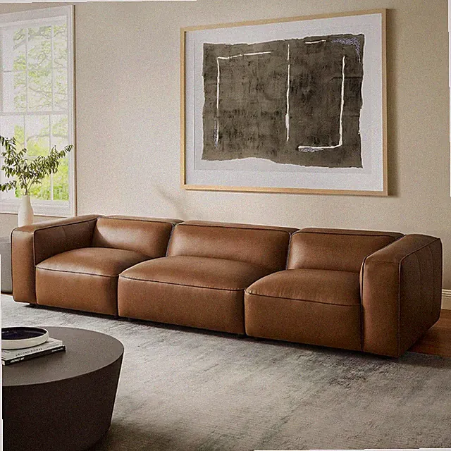Auren Vegan Leather 3 Piece Modular Sofa in Coffee - Faux Leather 3 Seater Couch