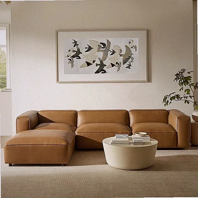 Auren Vegan Leather 4 Piece Modular Sofa in Camel - Faux Leather 3 Seater Sectio