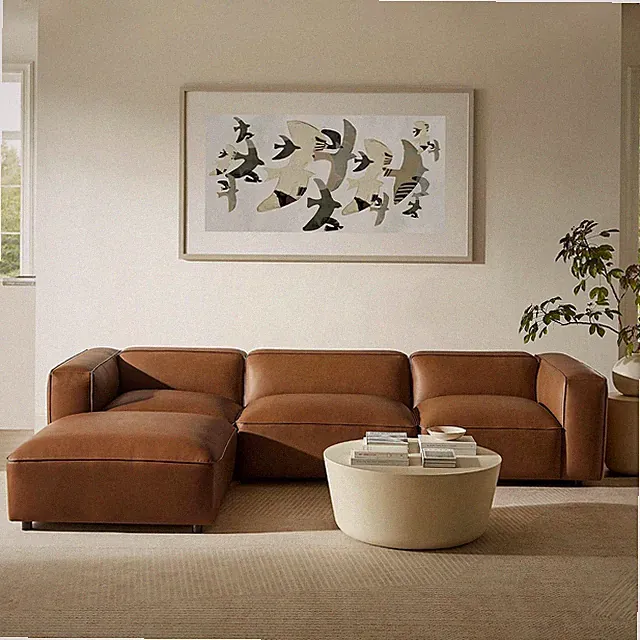 Auren Vegan Leather 4 Piece Modular Sofa in Coffee - Faux Leather 3 Seater Secti