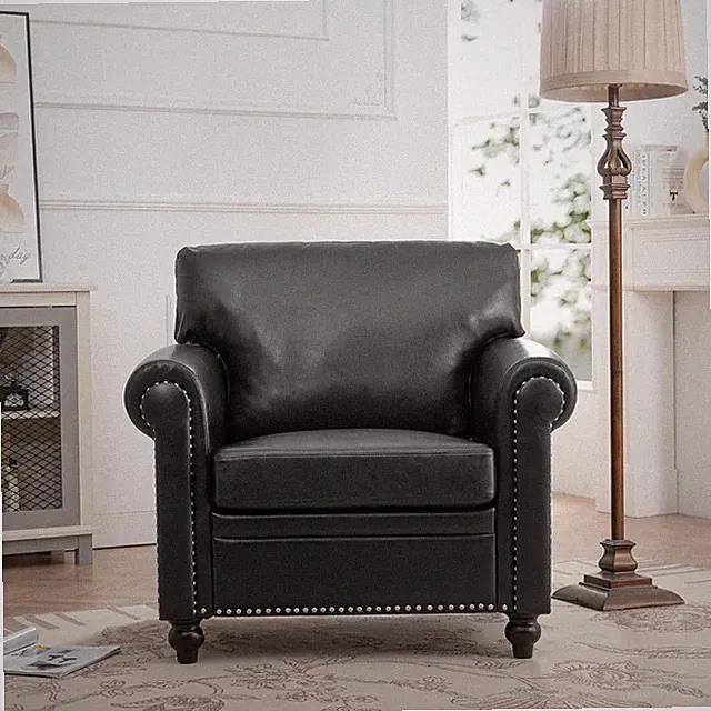 Aurla Black Accent Chair - Upholstered Faux Leather Club Sofa
