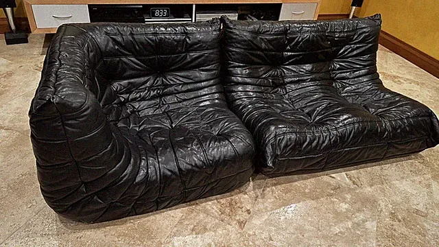 Authentic LIGNE ROSET TOGO 2-Pc Sectional Sofa And Corner In Black Leather