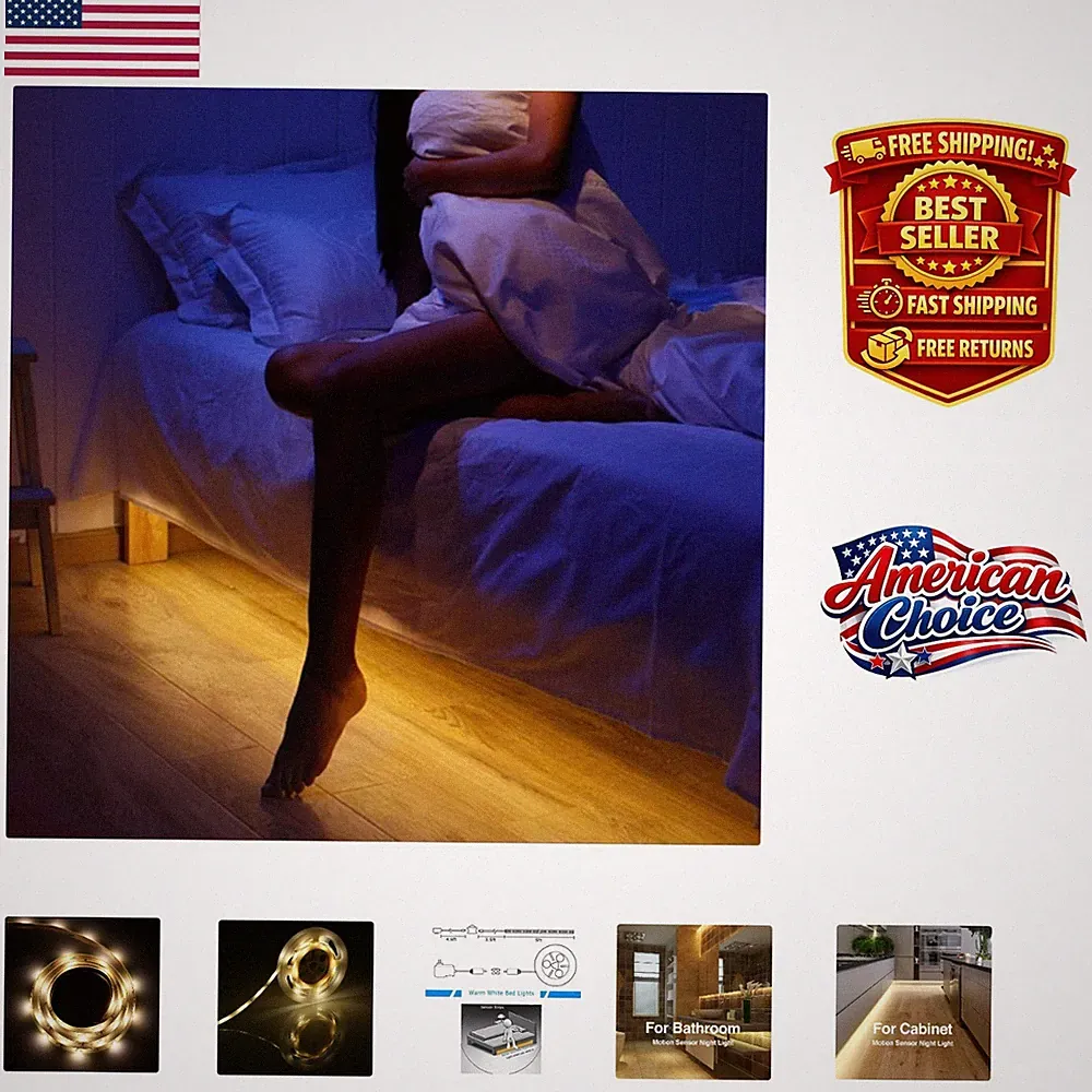 Automatic Shut Off LED Night Light Strip for Bedside - Waterproof & Dustproof