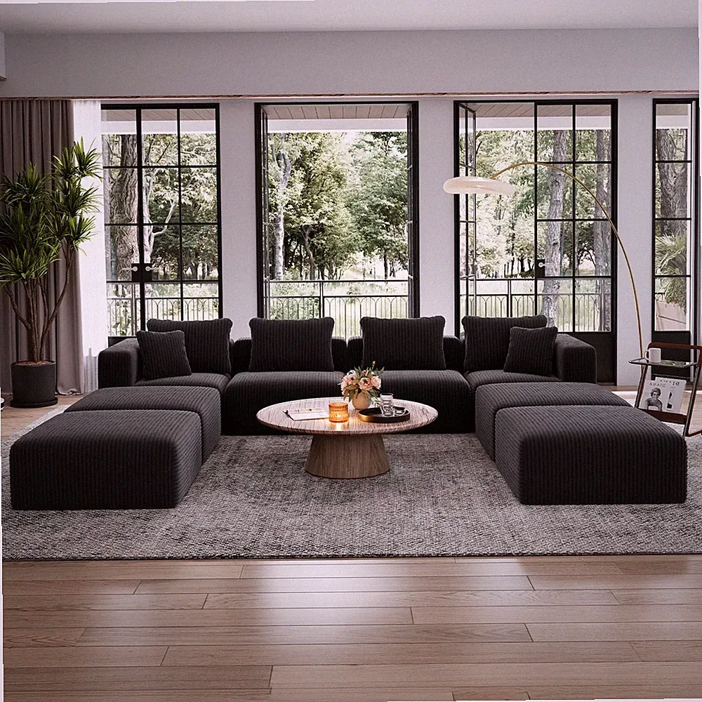 Avenco 141-inch U-Shaped Modular Sectional Couch Sofa with 4 Ottomans