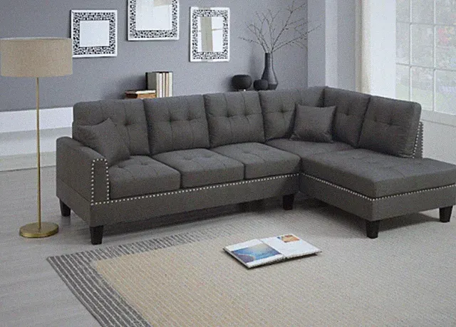 Aylesbury Dark Coffee Linen-Like Fabric Sectional Sofa with Nail head Trim