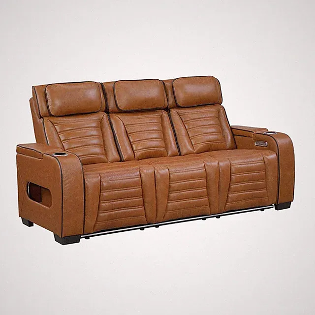 BACK MASSAGE HEATED BROWN TOP LEATHER POWER RECLINING MASSAGING SOFA FURNITURE