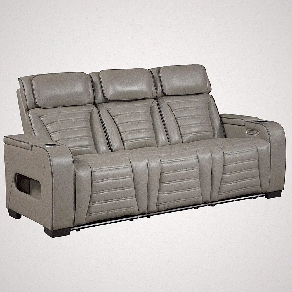 BACK MASSAGE HEATED SEATS GREY TOP LEATHER POWER RECLINING SOFA FURNITURE