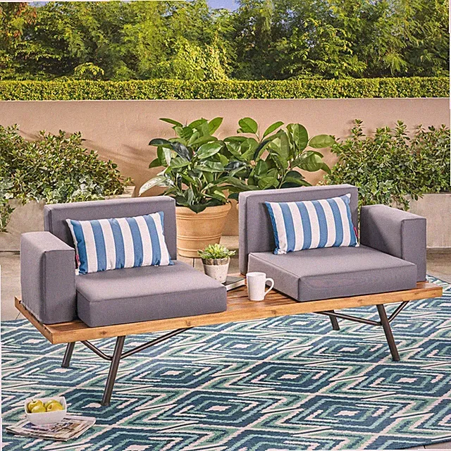 Baish Outdoor Acacia Wood 2 Seater Sofa, Teak