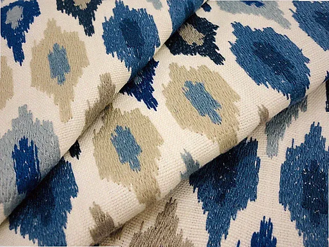 Baker Lifestyle Diamond Ikat Embroidery Fabric- Mazara / Indigo REMNANT 32"x128"
