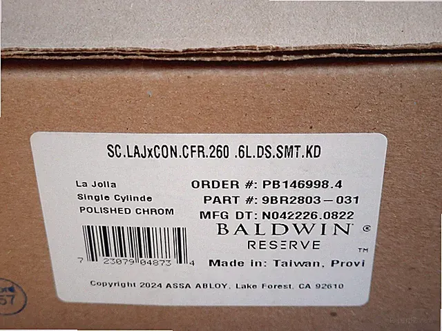 Baldwin SC.LAJxCON.CFR.260 La Jolla Sectional Single Cylinder Keyed - CHROME