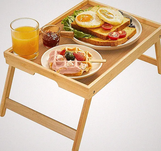 Bamboo Bed Tray Table with Foldable Legs, Breakfast Tray for Sofa, Bed, Eating
