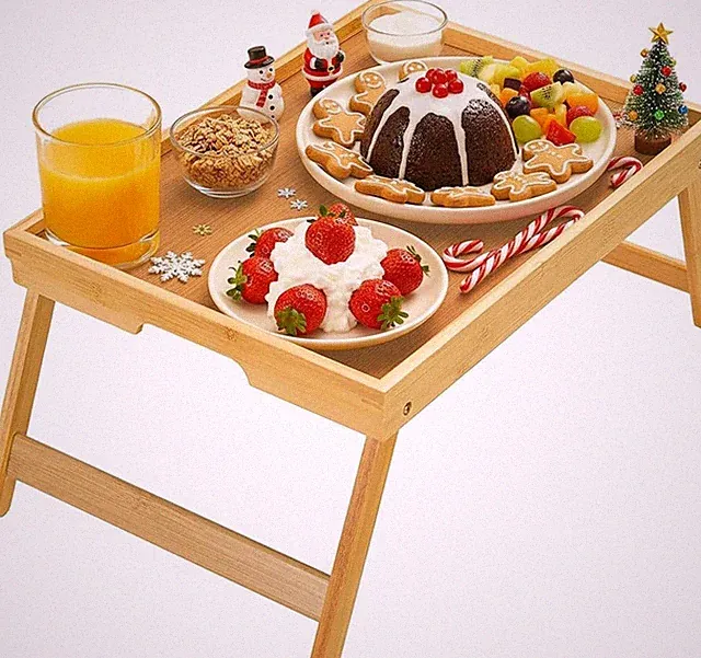 Bamboo Bed Tray Table with Foldable Legs, Breakfast Tray for Sofa, Bed, Eating