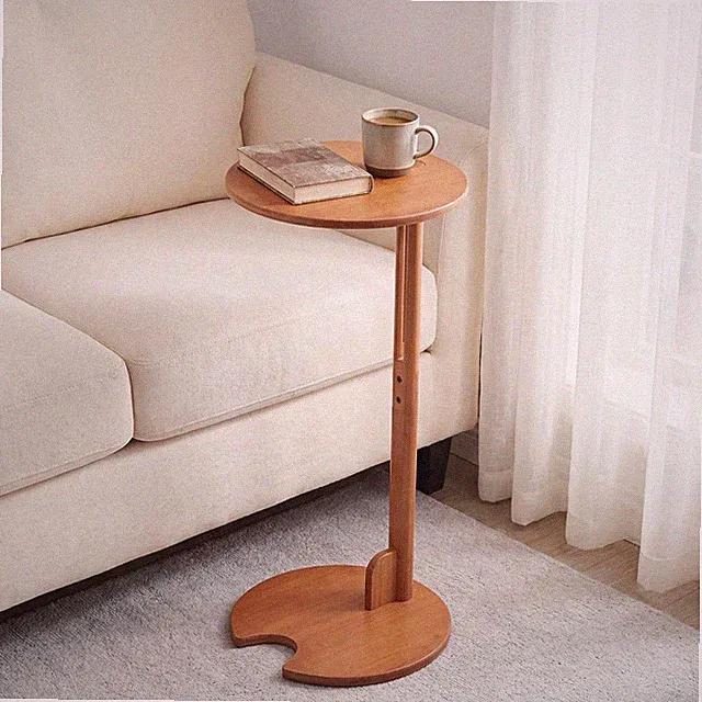 Bamboo C Shaped Side Table Adjustable Height Sofa Bed End Table Walnut 18-26"