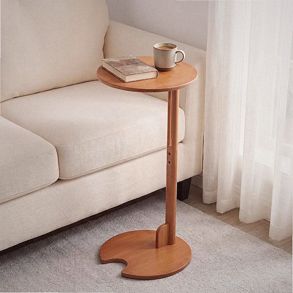 Bamboo C Shaped Side Table Adjustable Height Sofa Bed End Table Walnut
