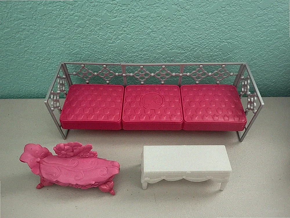 Barbie Day bed Sofa Couch Table Chair My Style Glam Pink/Gray 2014 Mattel
