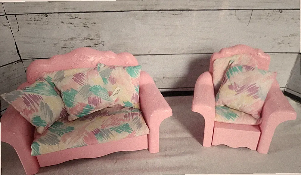 BARBIE Mattel Vintage Sweet Roses #4771 Sofa Bed & Chair Lounger Couch Furniture
