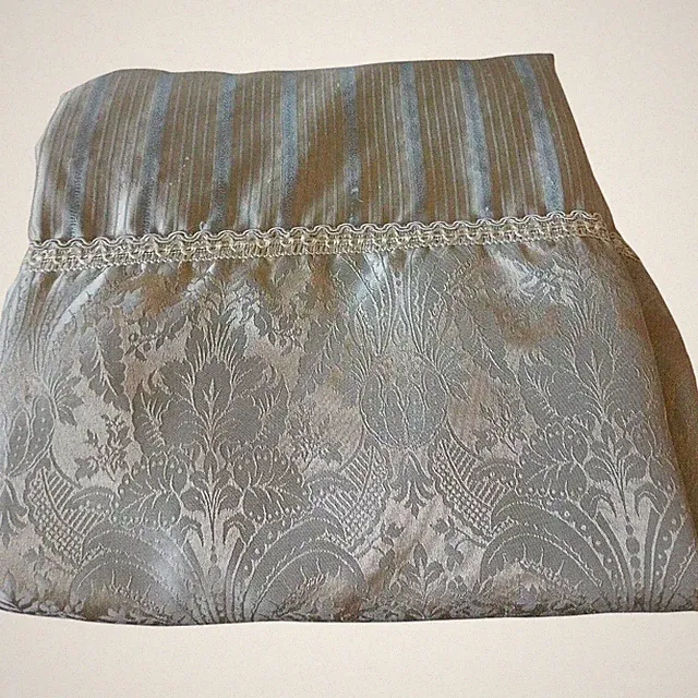 Baroque Satin Throw Blanket 55" x 47" Rope Edging Light BLUE Gold Stripe Elegant