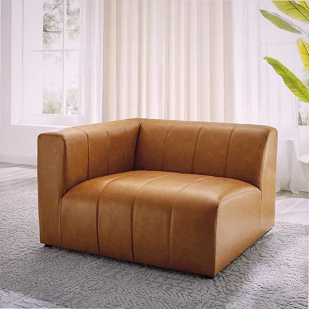 Bartlett Channel Tufted Vegan Leather, Left-Arm Chair, Tan