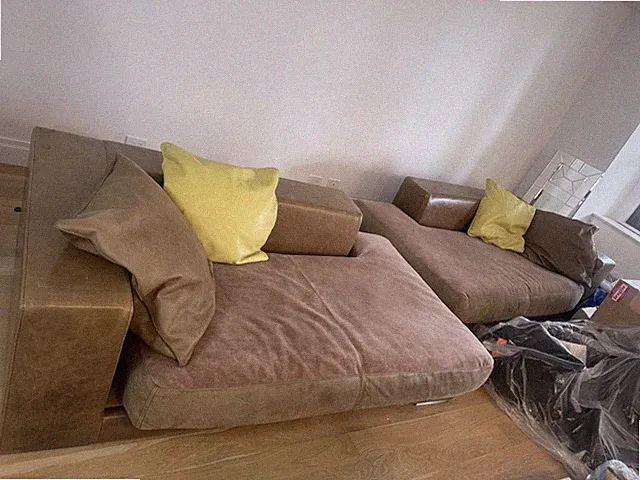 Baxter Italy 2 Leather Sectional + 4 Monogrammed Pillows