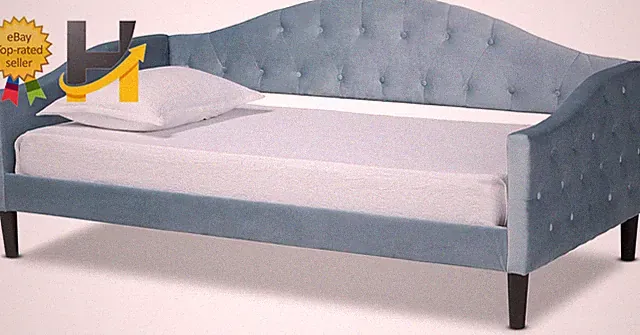 Baxton Studio Benjamin Full Size Daybed Blue Velvet Upholstered Sofa Bed Frame