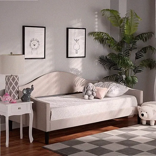 Baxton Studio Milligan Beige Fabric and Brown Finished Wood Full Size Daybed