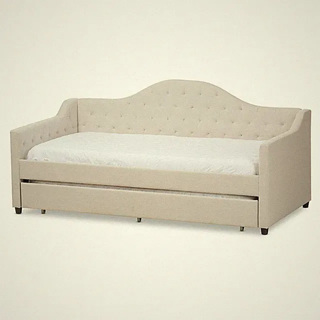 Baxton Studio Perry Fabric Daybed with Trundle in Light Beige