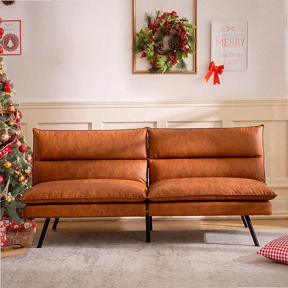 BC534 - VYFIPT Futon Sofa Bed Couch 3” Memory Foam Faux Leather SF