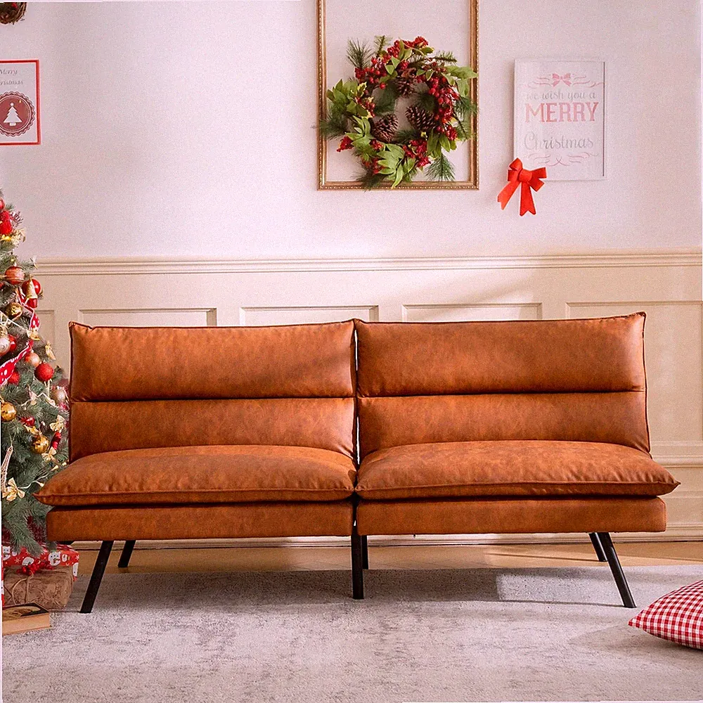 BC534 - VYFIPT Futon Sofa Bed Couch 3” Memory Foam Faux Leather SF