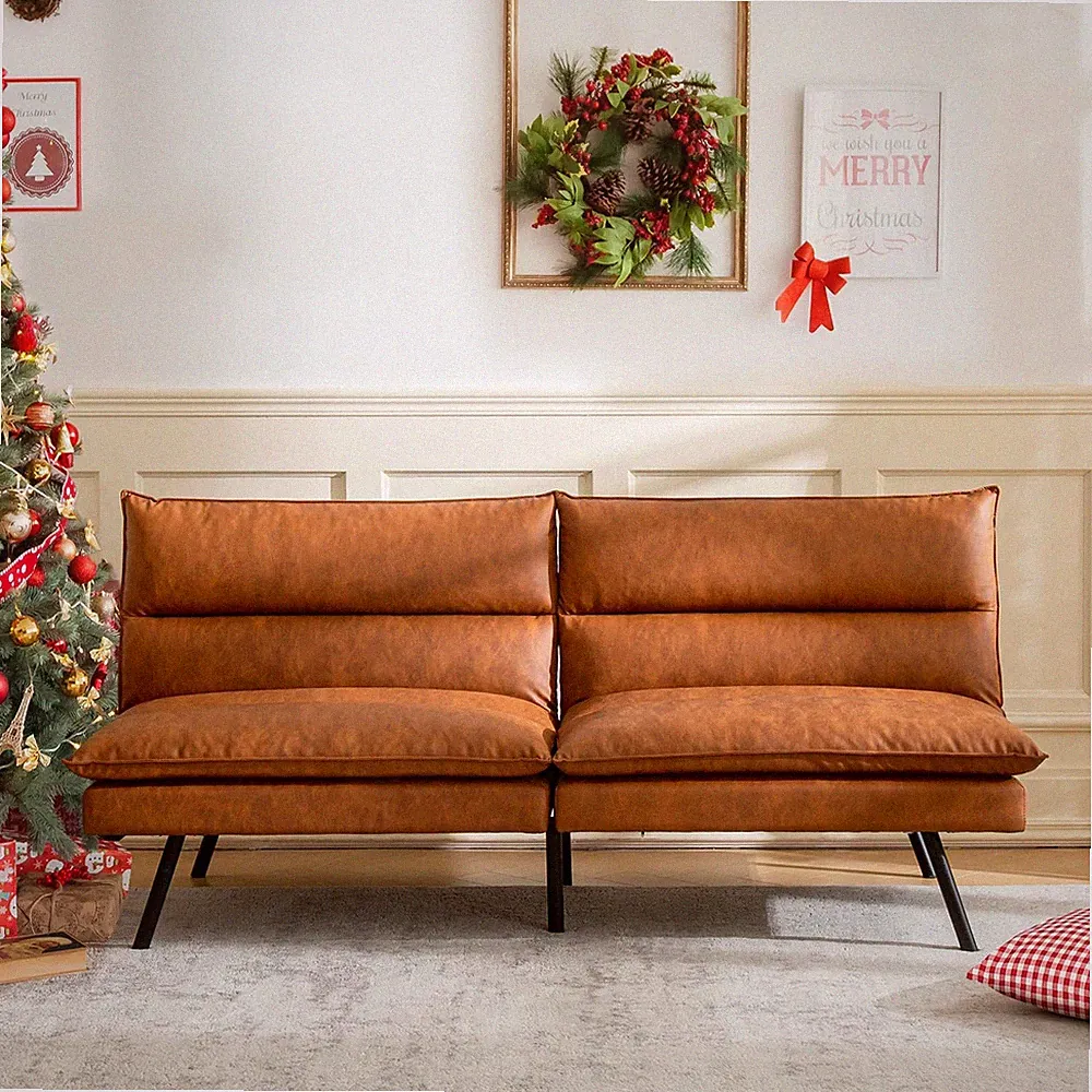 BC534 - VYFIPT Futon Sofa Bed Couch 3” Memory Foam Faux Leather SF