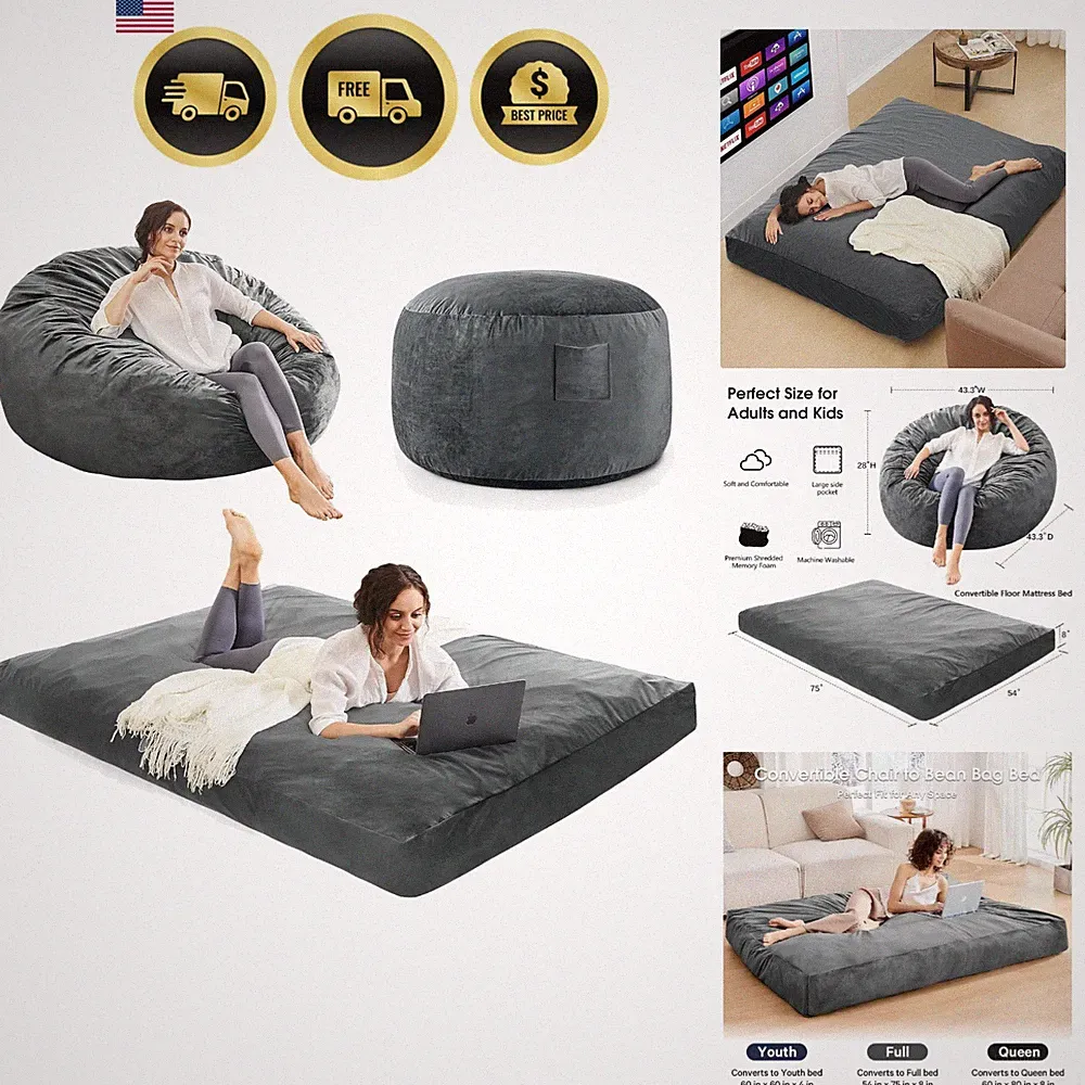 Bean Bag Chair for Adults with Microfiber Cover Convertible Bed Lounge Sofa