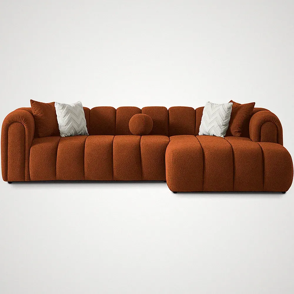 Beatrice Modern Tufted Burnt Orange Boucle Right-Facing Sectional Sofa