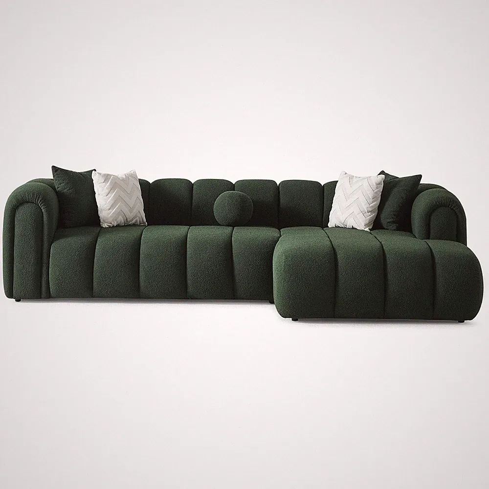 Beatrice Modern Tufted Dark Green Boucle Right-Facing Sectional Sofa