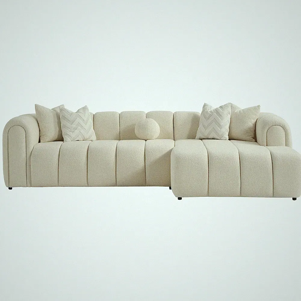 Beatrice Modern Tufted Ivory Boucle Right-Facing Sectional Sofa