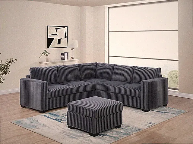 Beautiful 4-Piece Sectional Set W/ Ottoman Dark Gray One Arm Loveseat Corner Wed