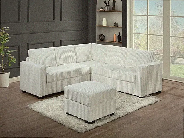 Beautiful 4-Piece Sectional Set W/ Ottoman Milk Color One Arm Loveseat Corner We